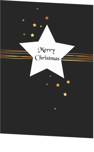 Trendy kerstkaarten - kerstkaart met sterren en lijnen in zwart, wit en goudkleur