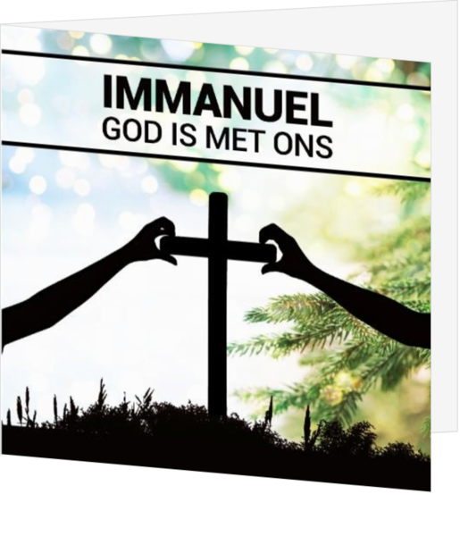 Immanuel kerstkaart met kruis in handen