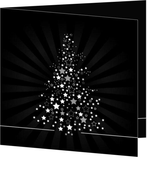 Kerstkaart zwart witte sterren kerstboom