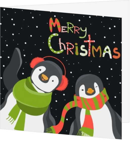 Pinguins met Gekleurde Merry Christmas