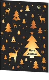 Trendy kerstkaarten - leuke kerstkaart met patroon van bomen, hertjes en sterren