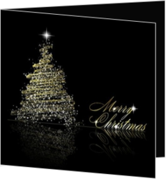 Kerstboom - zwarte kerstkaart met gouden kerstboom, vk