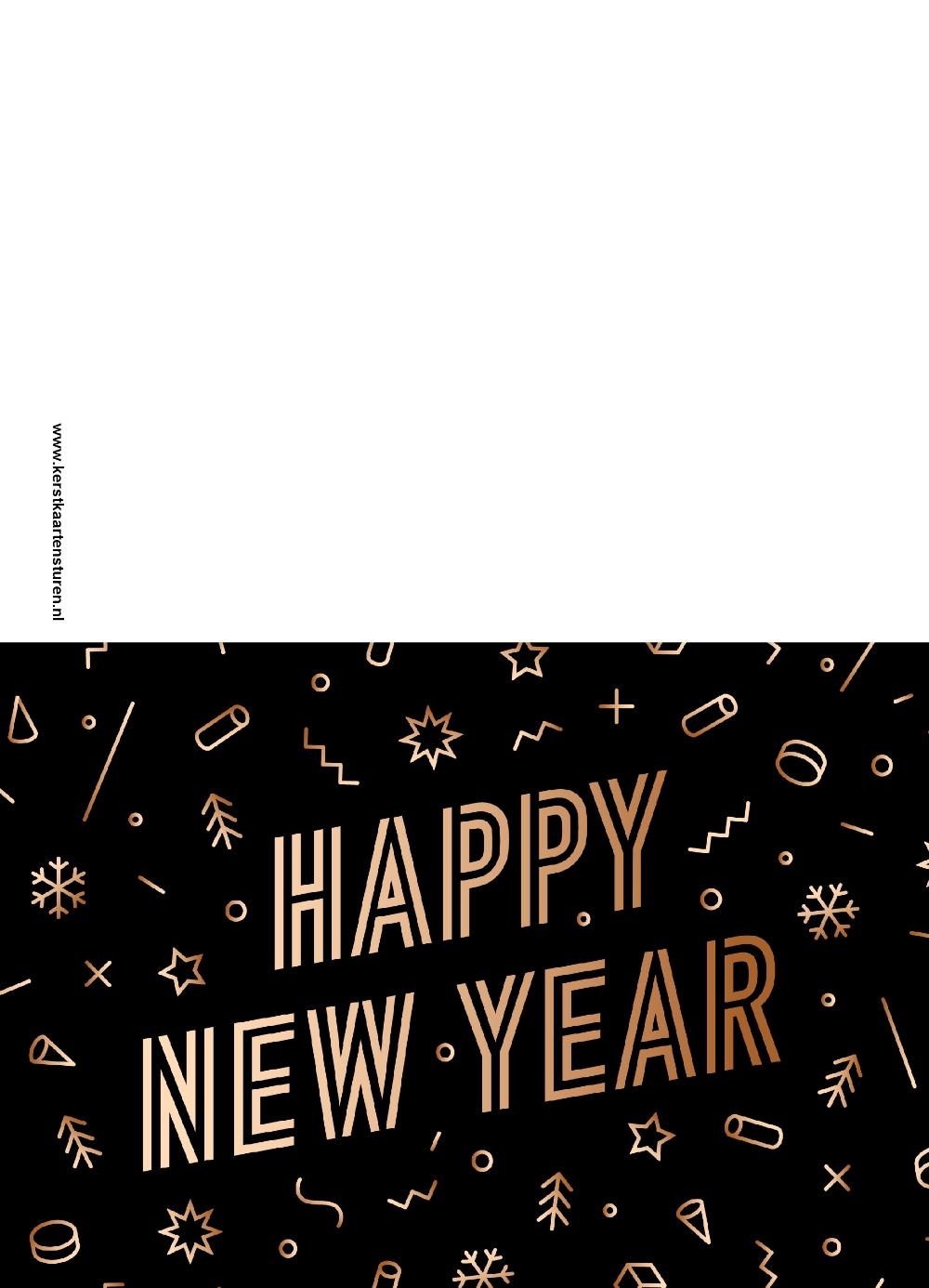 Nieuwjaarskaart Happy New Year confetti Achterkant/Voorkant