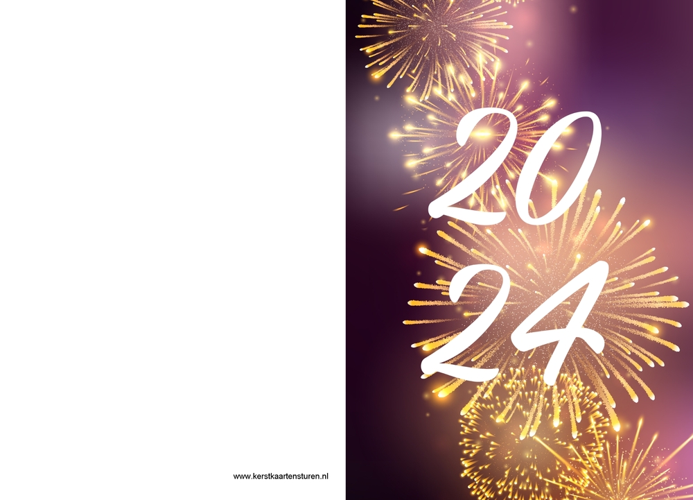 Nieuwjaarskaart met vuurwerk en jaartal Achterkant/Voorkant