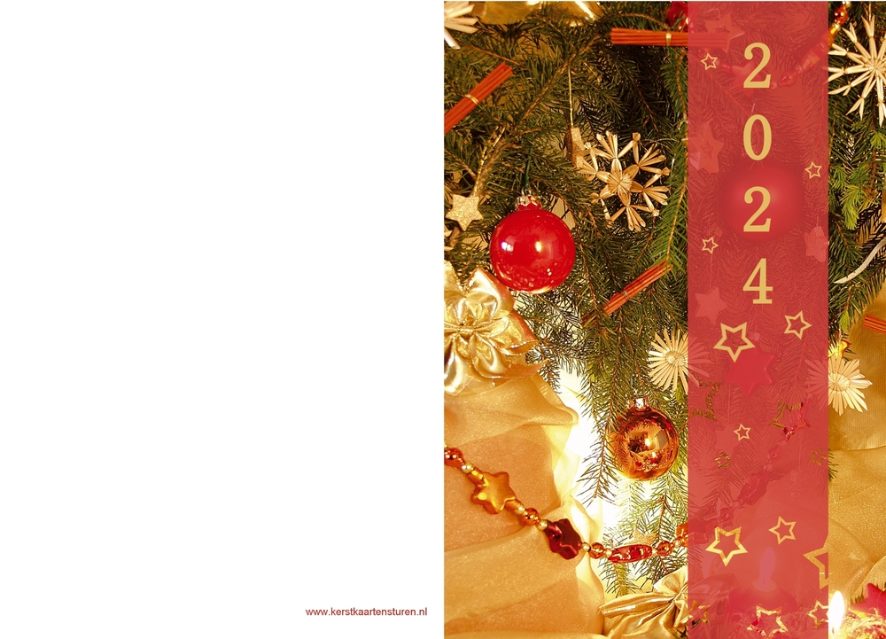 Kerstkaart klassiek rood jaartal Achterkant/Voorkant