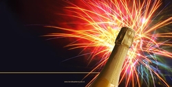 Nieuwjaarskaart vuurwerk champagne fles Achterkant/Voorkant