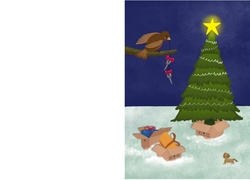 Kerstboom verhuisdozen vogel avond Achterkant/Voorkant