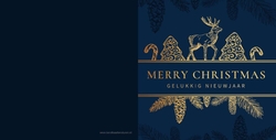 Sfeervolle klassieke luxe kerstkaart in blauw Achterkant/Voorkant