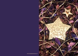Kerstkaart gouden ster paars Achterkant/Voorkant