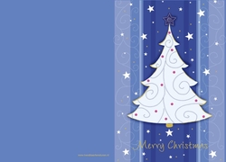 Kerstkaart kerstboom blauw sterren Achterkant/Voorkant