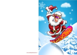 Kerstkaart kerstman snowboard Achterkant/Voorkant