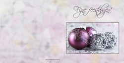 klassieke kerstkaart met paarse en zilveren kerstballen mk2508008, vk Achterkant/Voorkant